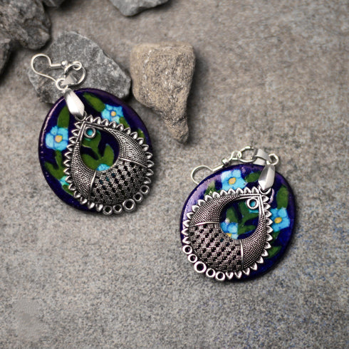 Oval Pendant earrings (Blue)